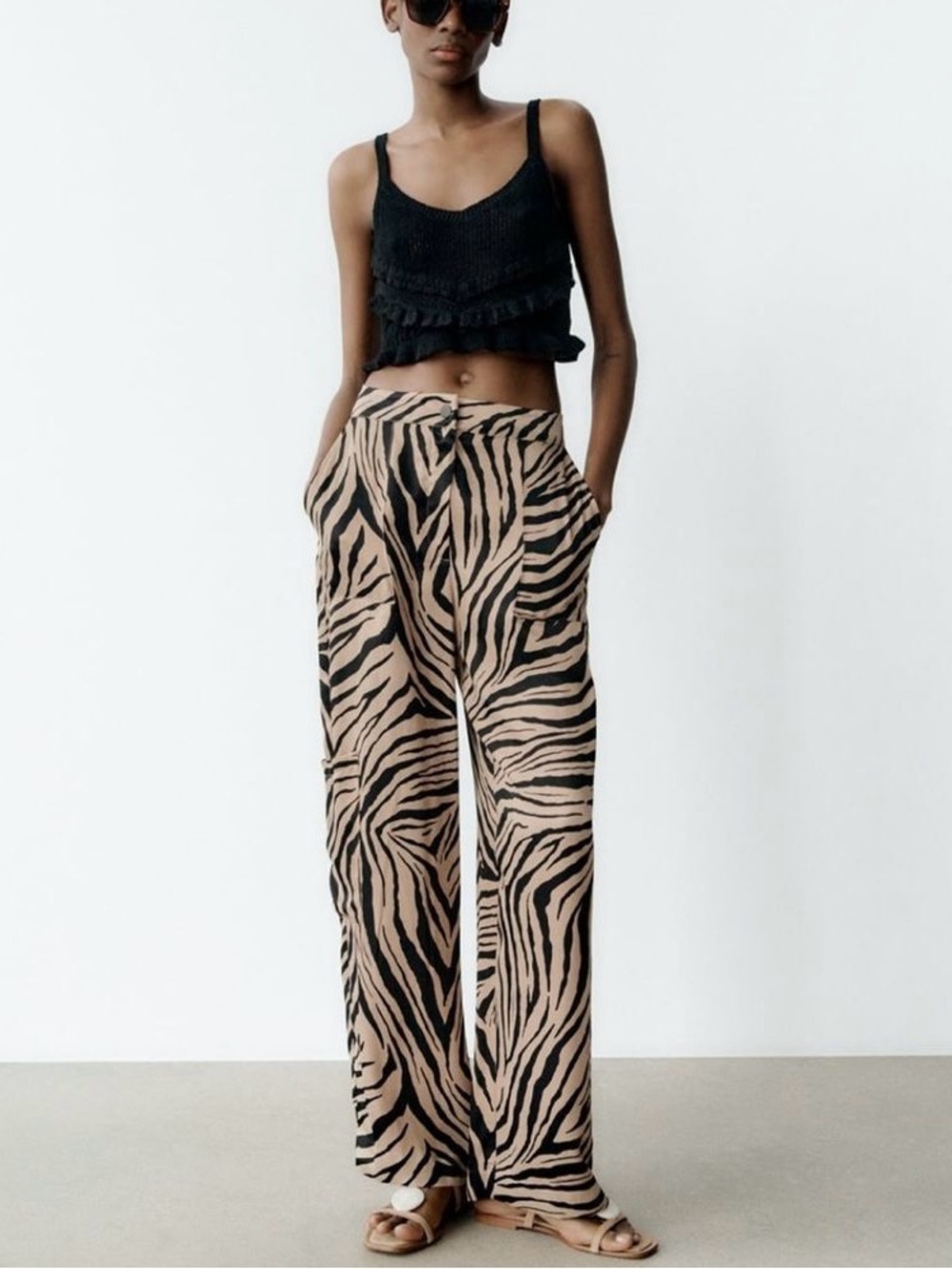 2/$25 ZARA Zebra Print Satin Trousers with Back Split Hem